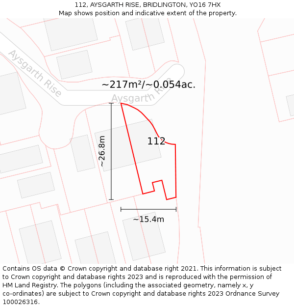 112, AYSGARTH RISE, BRIDLINGTON, YO16 7HX: Plot and title map