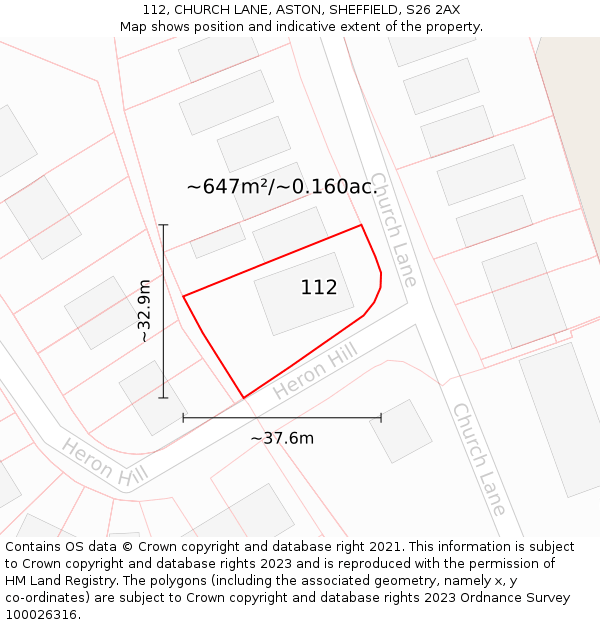 112, CHURCH LANE, ASTON, SHEFFIELD, S26 2AX: Plot and title map