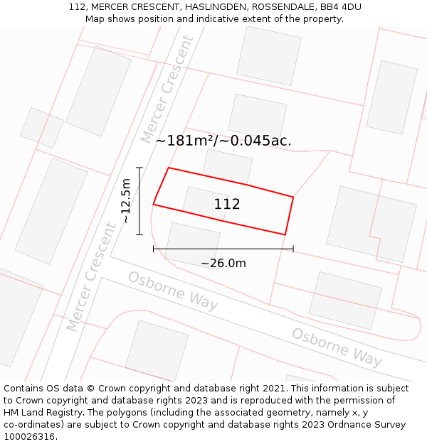 112, MERCER CRESCENT, HASLINGDEN, ROSSENDALE, BB4 4DU: Plot and title map