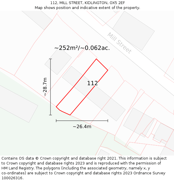 112, MILL STREET, KIDLINGTON, OX5 2EF: Plot and title map