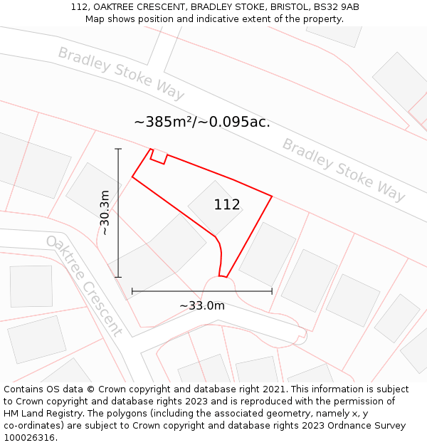 112, OAKTREE CRESCENT, BRADLEY STOKE, BRISTOL, BS32 9AB: Plot and title map