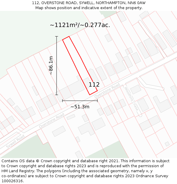 112, OVERSTONE ROAD, SYWELL, NORTHAMPTON, NN6 0AW: Plot and title map