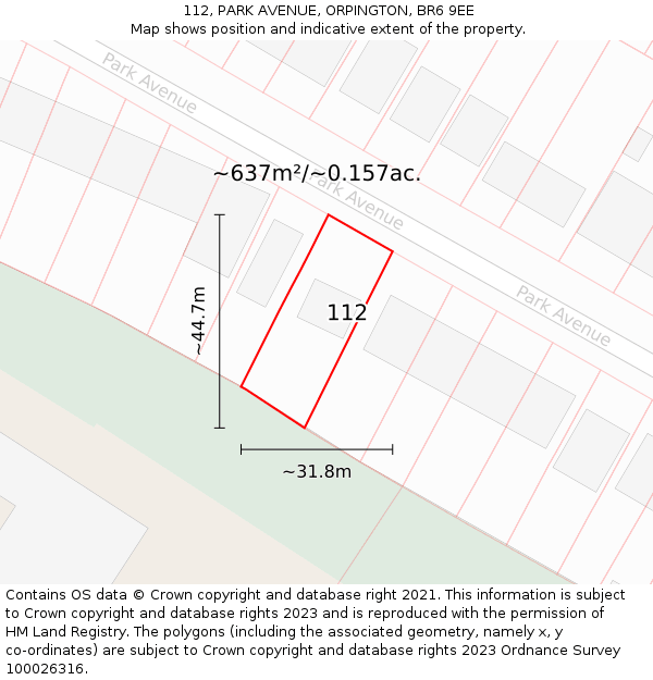 112, PARK AVENUE, ORPINGTON, BR6 9EE: Plot and title map