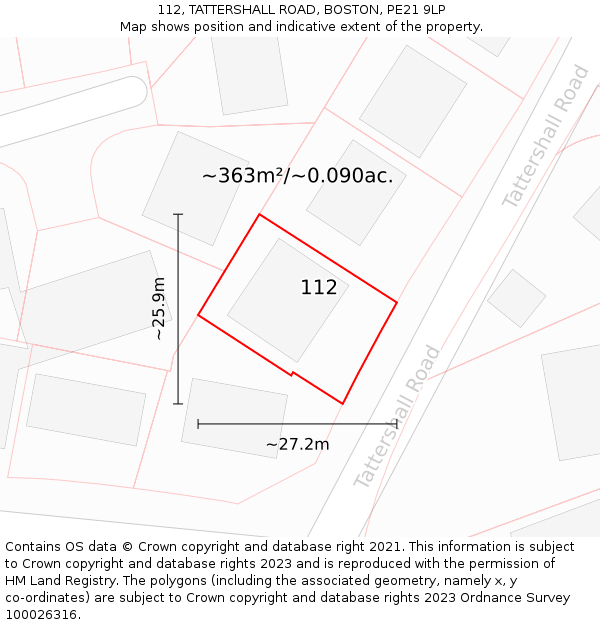 112, TATTERSHALL ROAD, BOSTON, PE21 9LP: Plot and title map