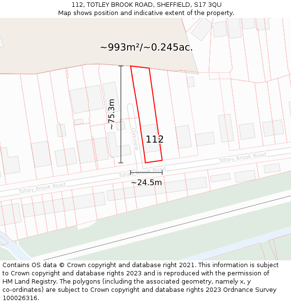 112, TOTLEY BROOK ROAD, SHEFFIELD, S17 3QU: Plot and title map