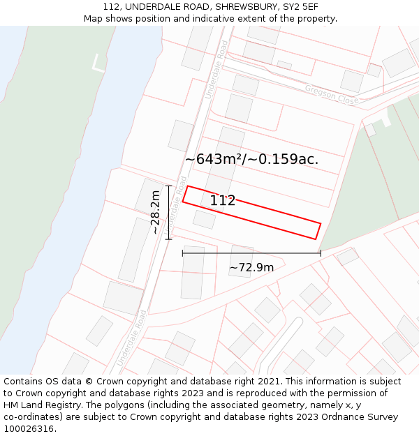 112, UNDERDALE ROAD, SHREWSBURY, SY2 5EF: Plot and title map