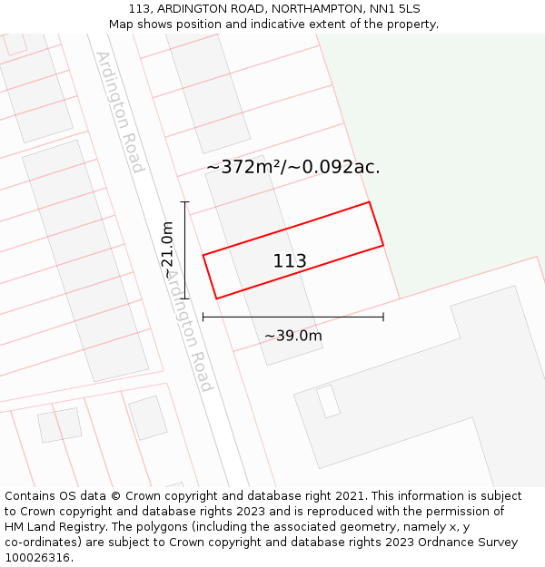 113, ARDINGTON ROAD, NORTHAMPTON, NN1 5LS: Plot and title map