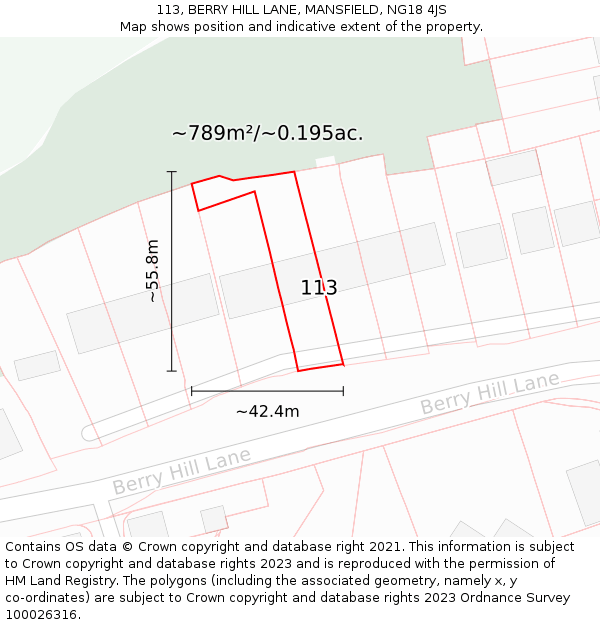 113, BERRY HILL LANE, MANSFIELD, NG18 4JS: Plot and title map