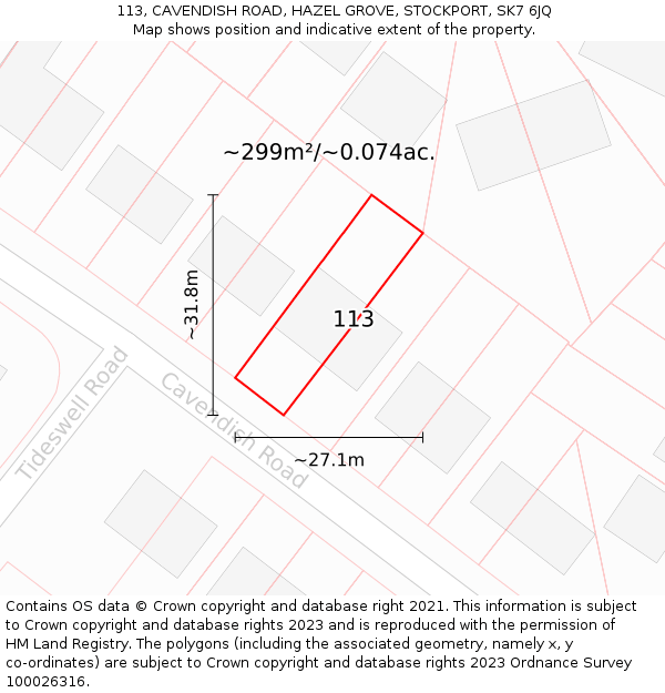 113, CAVENDISH ROAD, HAZEL GROVE, STOCKPORT, SK7 6JQ: Plot and title map