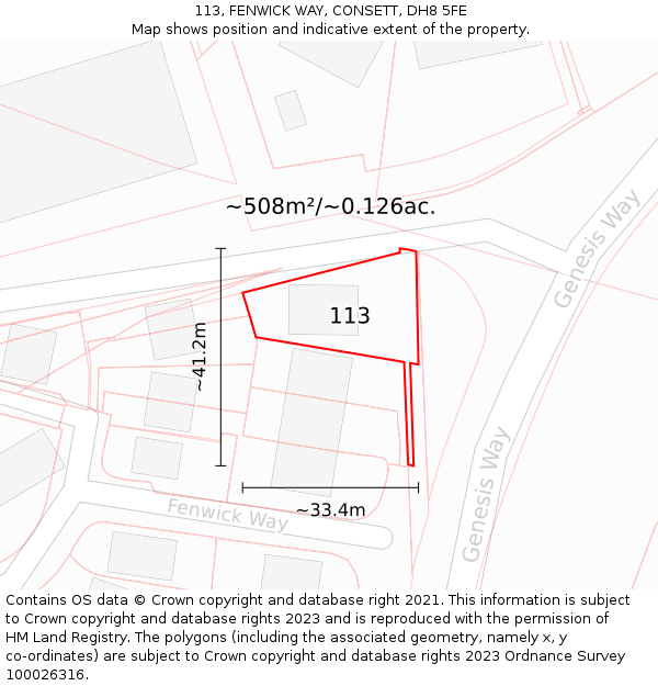 113, FENWICK WAY, CONSETT, DH8 5FE: Plot and title map