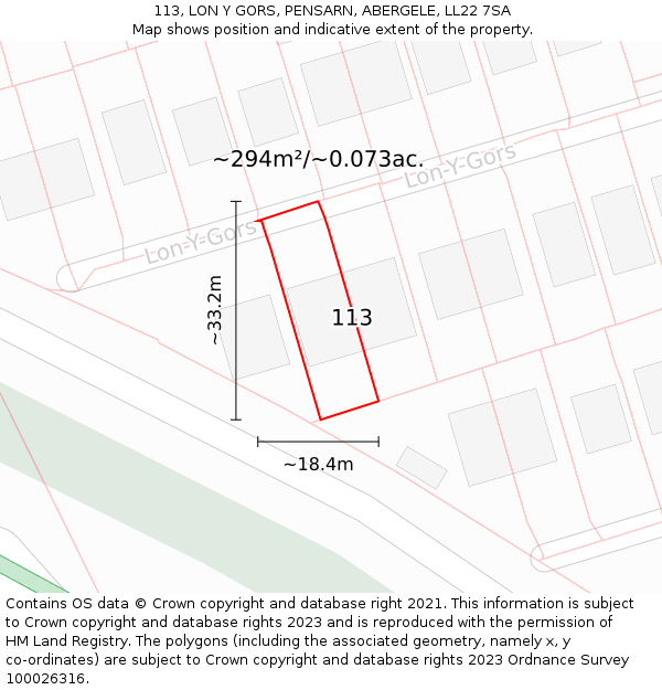 113, LON Y GORS, PENSARN, ABERGELE, LL22 7SA: Plot and title map