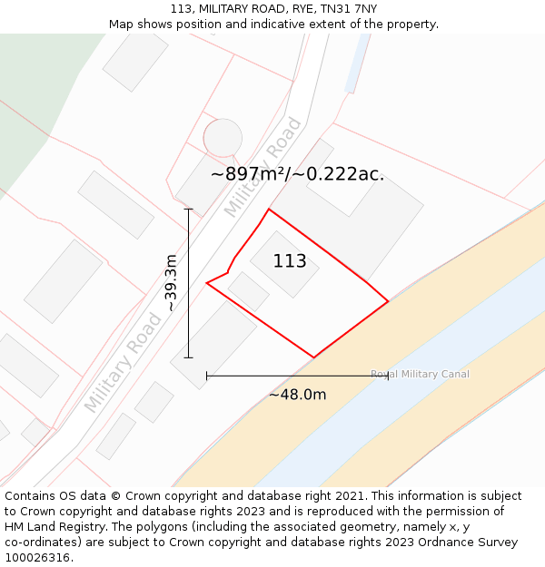 113, MILITARY ROAD, RYE, TN31 7NY: Plot and title map