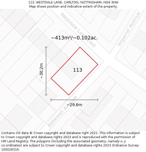 113, WESTDALE LANE, CARLTON, NOTTINGHAM, NG4 3NW: Plot and title map