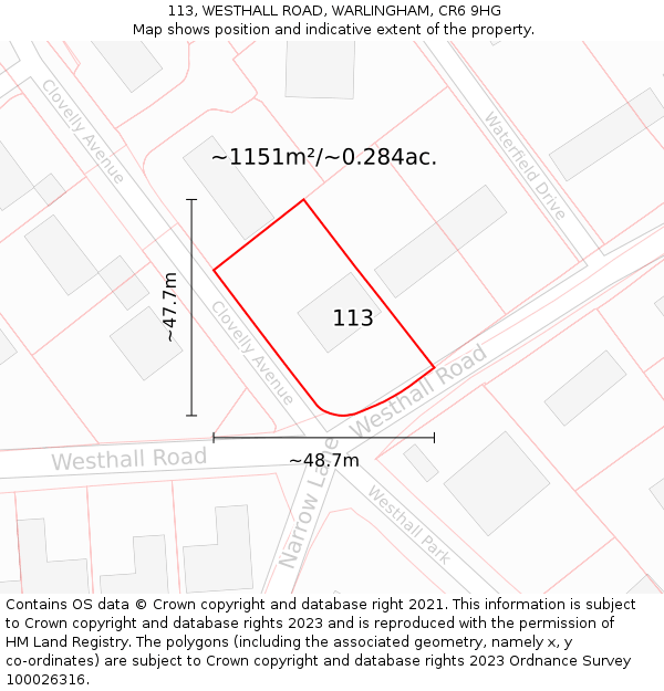 113, WESTHALL ROAD, WARLINGHAM, CR6 9HG: Plot and title map