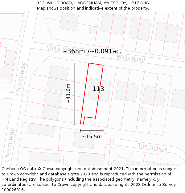 113, WILLIS ROAD, HADDENHAM, AYLESBURY, HP17 8HG: Plot and title map