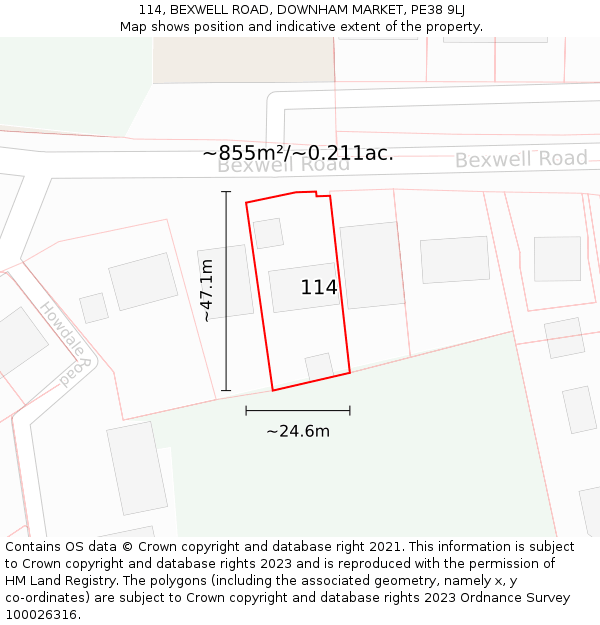 114, BEXWELL ROAD, DOWNHAM MARKET, PE38 9LJ: Plot and title map