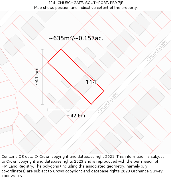 114, CHURCHGATE, SOUTHPORT, PR9 7JE: Plot and title map