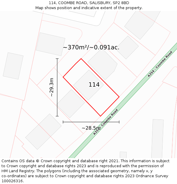 114, COOMBE ROAD, SALISBURY, SP2 8BD: Plot and title map