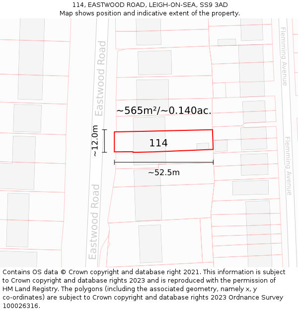 114, EASTWOOD ROAD, LEIGH-ON-SEA, SS9 3AD: Plot and title map