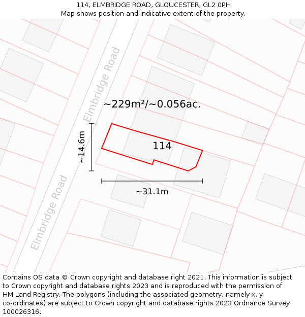 114, ELMBRIDGE ROAD, GLOUCESTER, GL2 0PH: Plot and title map