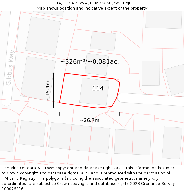 114, GIBBAS WAY, PEMBROKE, SA71 5JF: Plot and title map