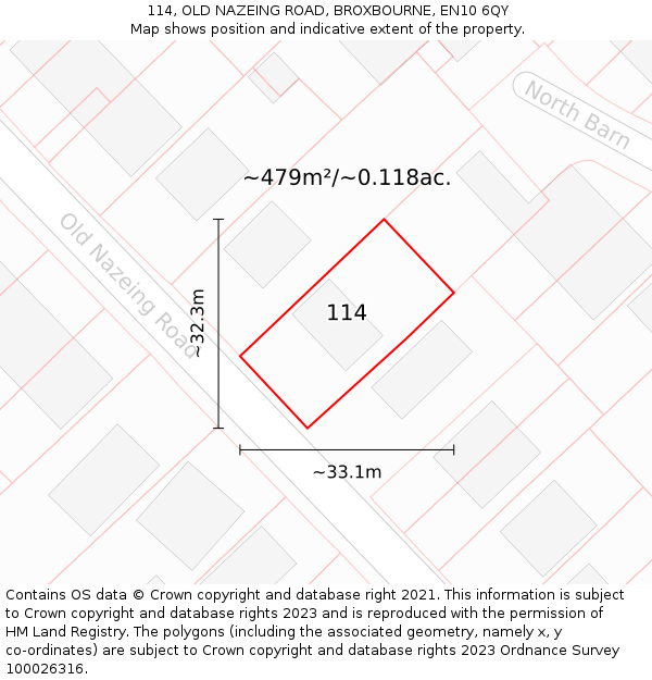 114, OLD NAZEING ROAD, BROXBOURNE, EN10 6QY: Plot and title map