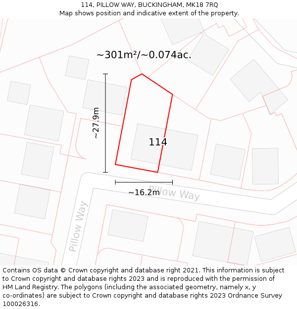 114, PILLOW WAY, BUCKINGHAM, MK18 7RQ: Plot and title map