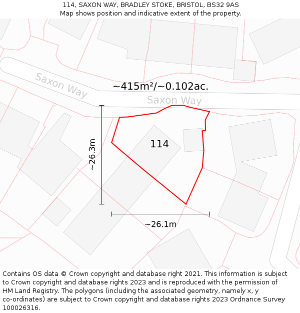 114, SAXON WAY, BRADLEY STOKE, BRISTOL, BS32 9AS: Plot and title map