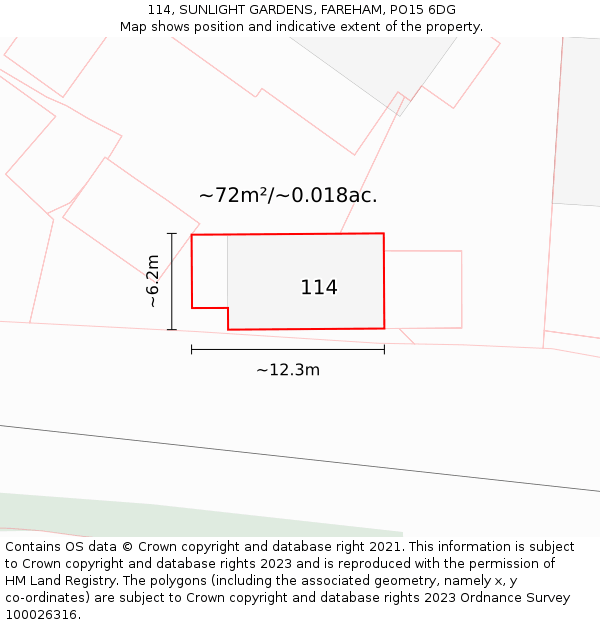 114, SUNLIGHT GARDENS, FAREHAM, PO15 6DG: Plot and title map