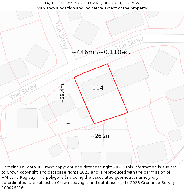 114, THE STRAY, SOUTH CAVE, BROUGH, HU15 2AL: Plot and title map