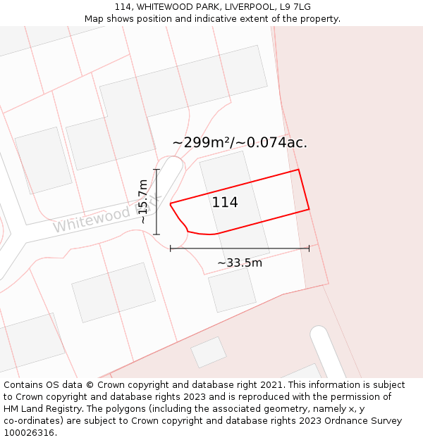 114, WHITEWOOD PARK, LIVERPOOL, L9 7LG: Plot and title map