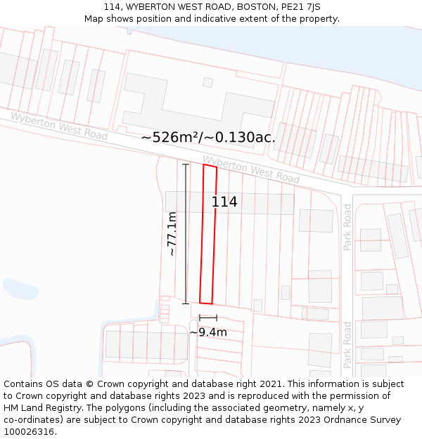 114, WYBERTON WEST ROAD, BOSTON, PE21 7JS: Plot and title map