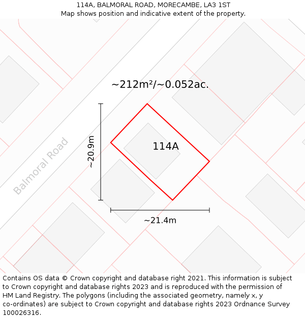 114A, BALMORAL ROAD, MORECAMBE, LA3 1ST: Plot and title map