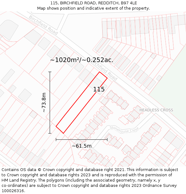 115, BIRCHFIELD ROAD, REDDITCH, B97 4LE: Plot and title map