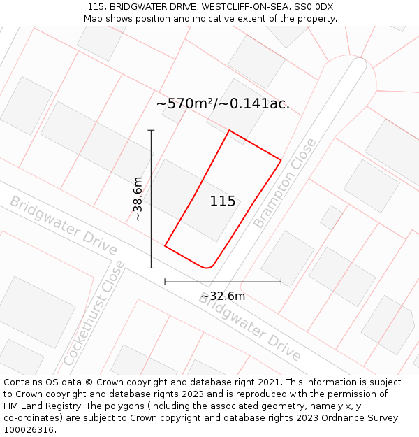 115, BRIDGWATER DRIVE, WESTCLIFF-ON-SEA, SS0 0DX: Plot and title map