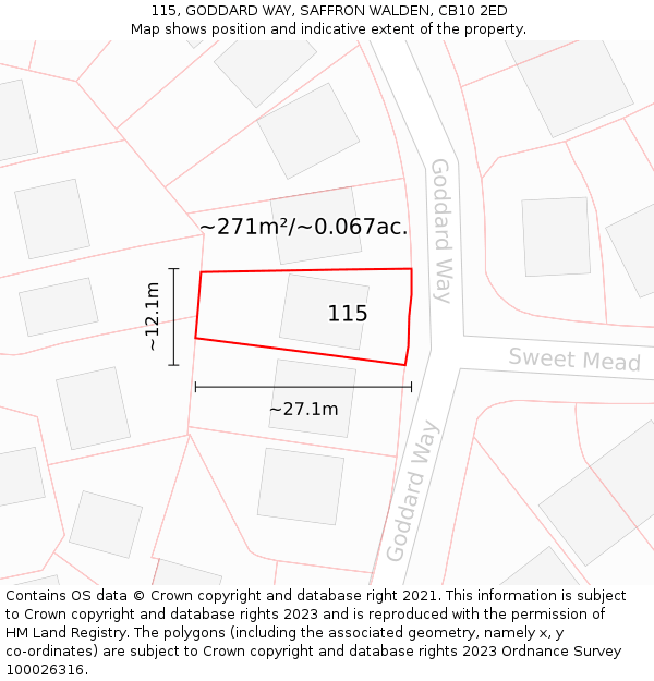 115, GODDARD WAY, SAFFRON WALDEN, CB10 2ED: Plot and title map