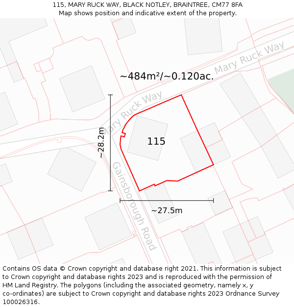 115, MARY RUCK WAY, BLACK NOTLEY, BRAINTREE, CM77 8FA: Plot and title map