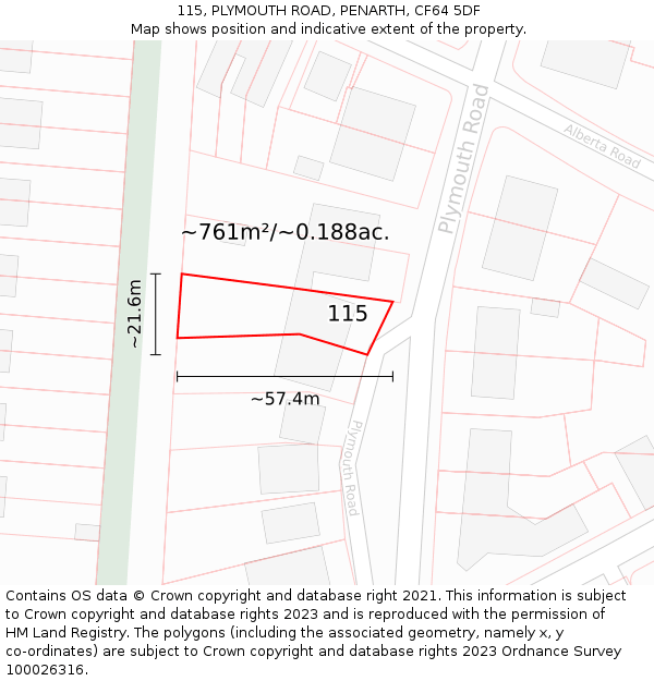 115, PLYMOUTH ROAD, PENARTH, CF64 5DF: Plot and title map