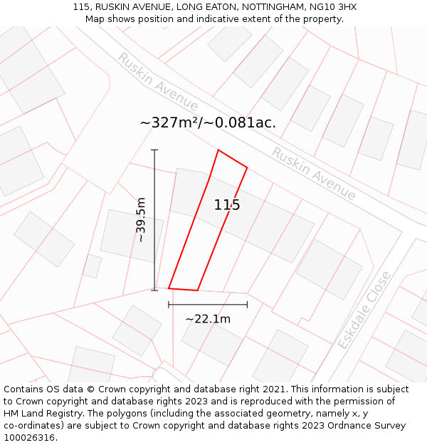 115, RUSKIN AVENUE, LONG EATON, NOTTINGHAM, NG10 3HX: Plot and title map