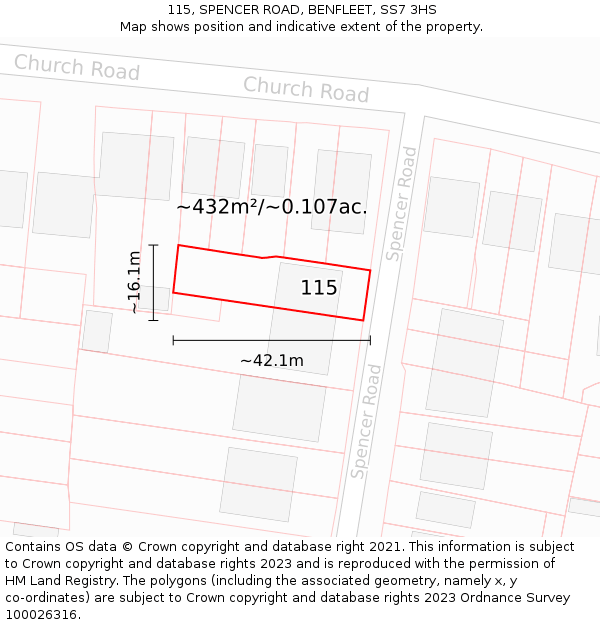 115, SPENCER ROAD, BENFLEET, SS7 3HS: Plot and title map