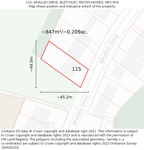 115, WHALLEY DRIVE, BLETCHLEY, MILTON KEYNES, MK3 6HX: Plot and title map