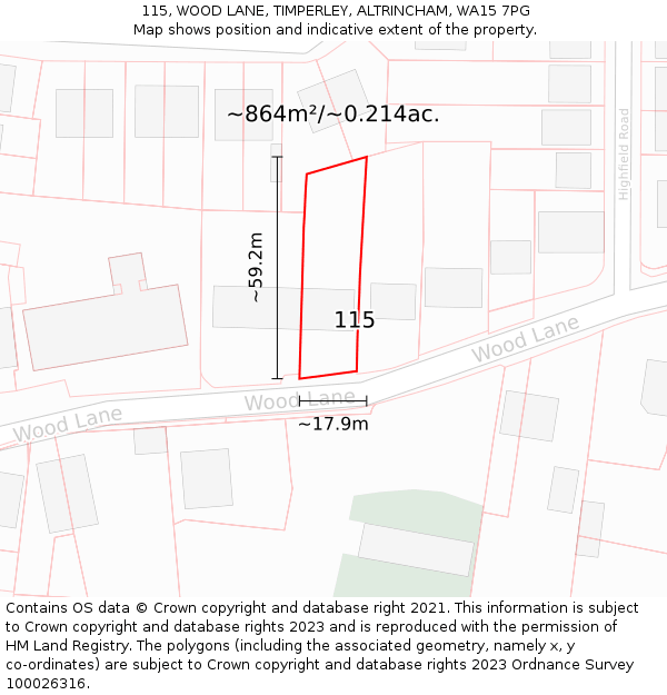 115, WOOD LANE, TIMPERLEY, ALTRINCHAM, WA15 7PG: Plot and title map