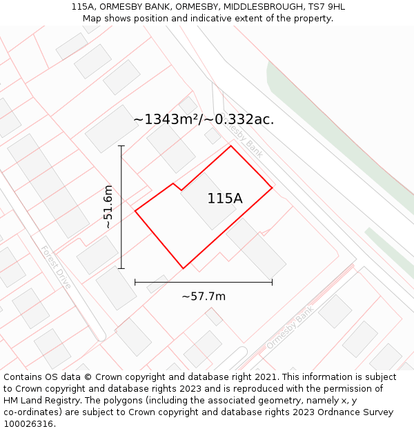 115A, ORMESBY BANK, ORMESBY, MIDDLESBROUGH, TS7 9HL: Plot and title map