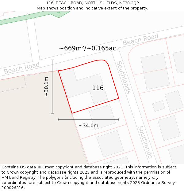 116, BEACH ROAD, NORTH SHIELDS, NE30 2QP: Plot and title map