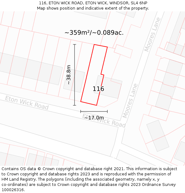 116, ETON WICK ROAD, ETON WICK, WINDSOR, SL4 6NP: Plot and title map