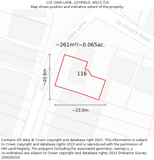 116, GAIA LANE, LICHFIELD, WS13 7LS: Plot and title map