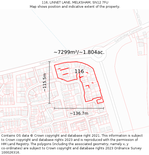 116, LINNET LANE, MELKSHAM, SN12 7FU: Plot and title map