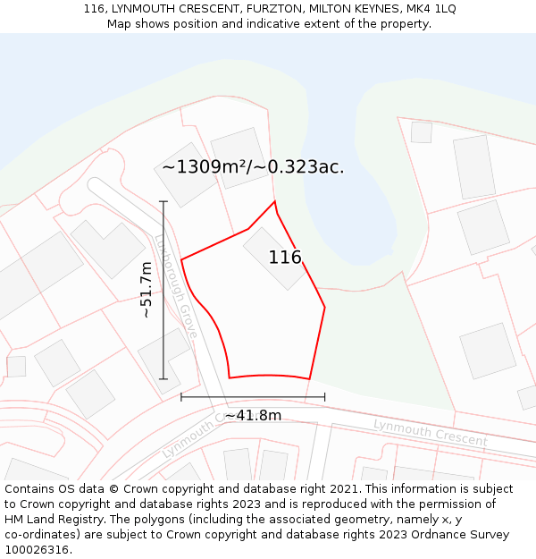 116, LYNMOUTH CRESCENT, FURZTON, MILTON KEYNES, MK4 1LQ: Plot and title map