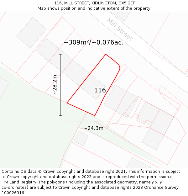 116, MILL STREET, KIDLINGTON, OX5 2EF: Plot and title map