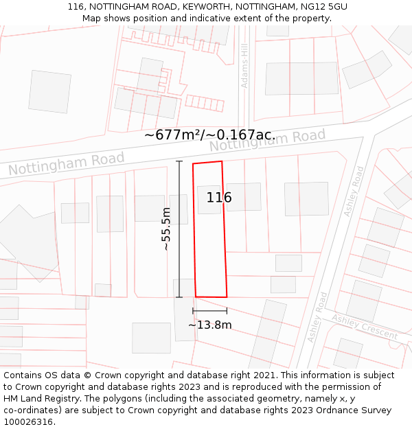 116, NOTTINGHAM ROAD, KEYWORTH, NOTTINGHAM, NG12 5GU: Plot and title map